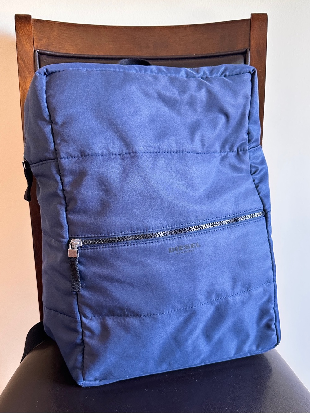 Diesel Blue Quilted Puffer Backpack with Front Zip